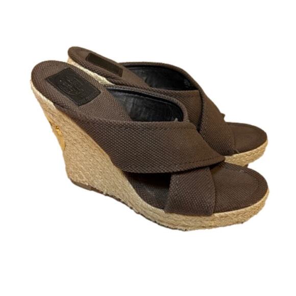 Tory Burch Chocolate Brown ‘Bailey’ Platform Wedge Espadrille Mule Size 8.5M - Picture 2 of 9